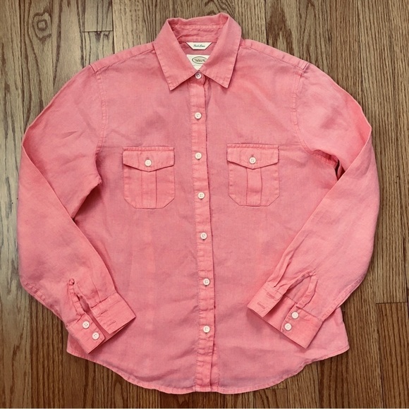Talbots Linen Orange Button Up Long Sleeves Causal Relaxed Fit Shirt - Picture 13 of 14